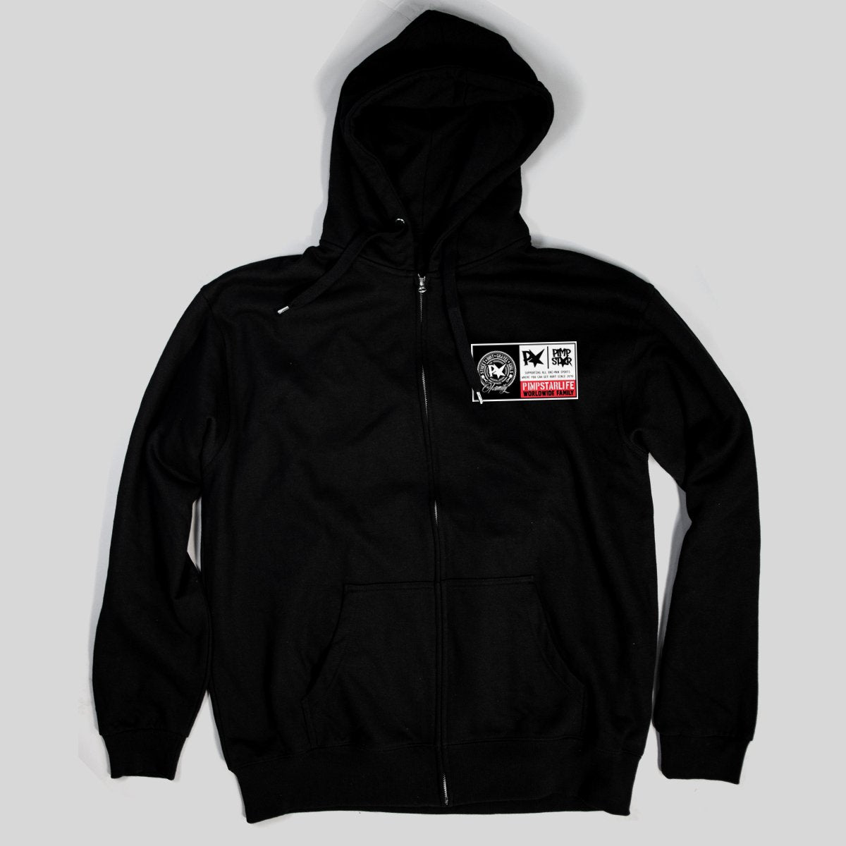 Pimpstar Worldpatch chest logo | Zip Hoodie, Black – Pimpstarlife